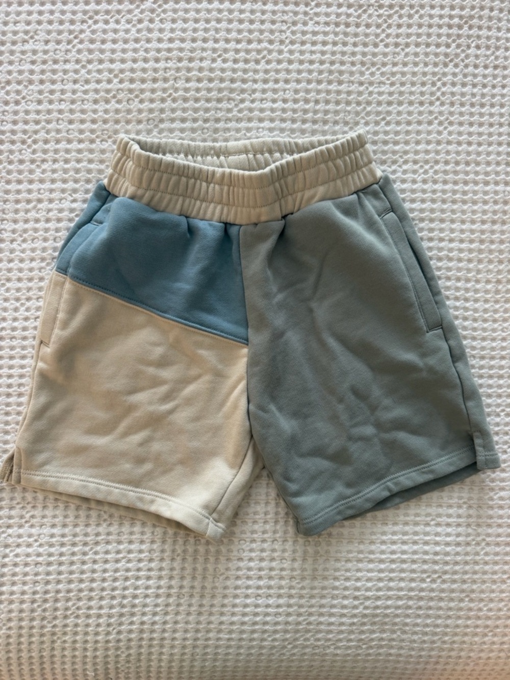 Rylee + Cru Cream and Muted Blue Colorblock Kids Shorts
